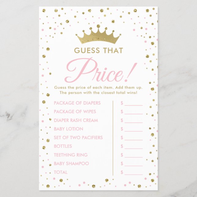 Guess That Price Baby Shower Game Flyer (Front)
