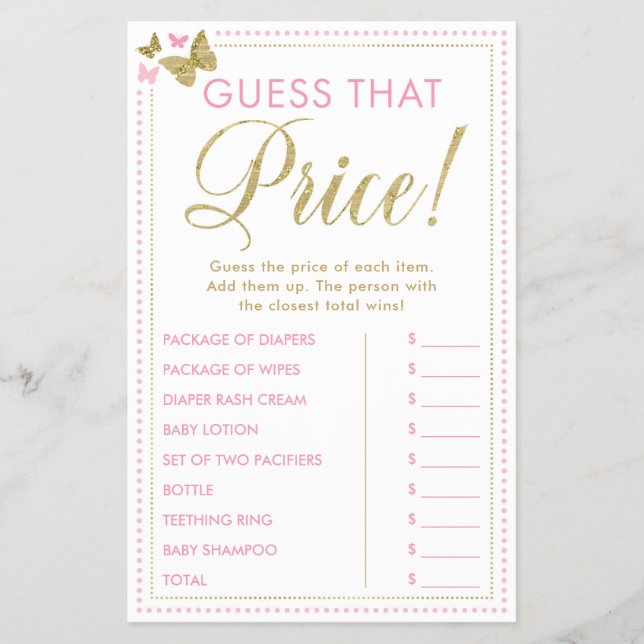 Guess That Price Baby Shower Game Flyer (Front)