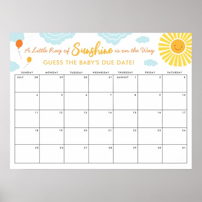 Guess the Baby Due Sign Date Little Ray Sunshine (Front)