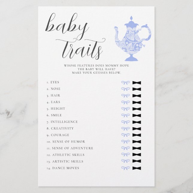 Guess the Baby Features Tea Party Boy Baby Shower Flyer (Front)