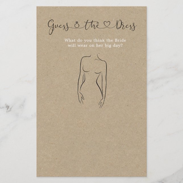 Guess The Dress Bridal Shower Game (Front)