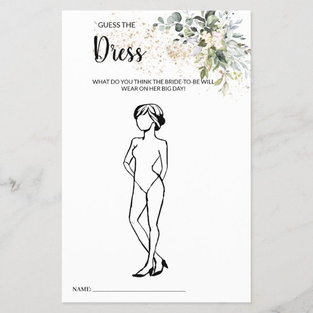 Guess the Dress Herbal Bridal Shower Game Card (Front)