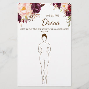 Guess the Dress Marsala Bridal Shower Game Card