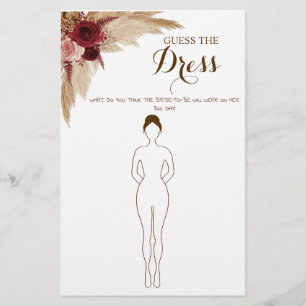 Guess the Dress Pampas Bridal Shower Game Card
