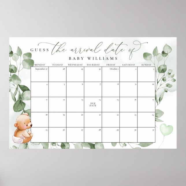 Guess The Due Date Calendar Bear Poster (Front)
