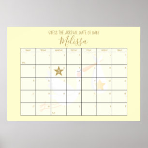 Guess The Due Date Calendar Cream Baby Shower Game Poster