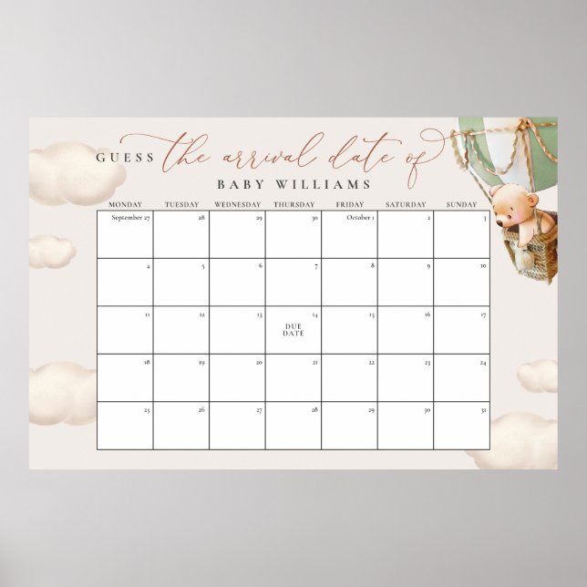 Guess The Due Date Calendar Green Bear Poster (Front)