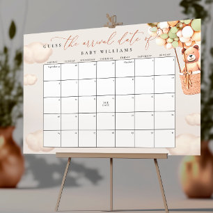Guess The Due Date Calendar Green Gold Bear Poster