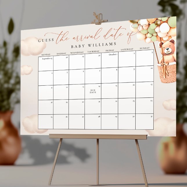 Guess The Due Date Calendar Green Gold Bear Poster (Creator Uploaded)