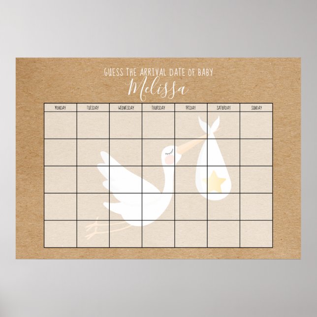 Guess The Due Date Rustic Special Delivery Stork Poster (Front)