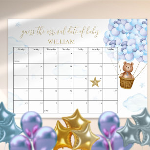 Guess The Due Date Teddy Bear Blue Baby Shower Poster