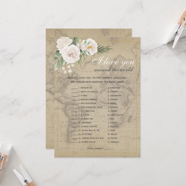 Guess the Language Travel theme Bridal Shower Invitation (Front/Back In Situ)