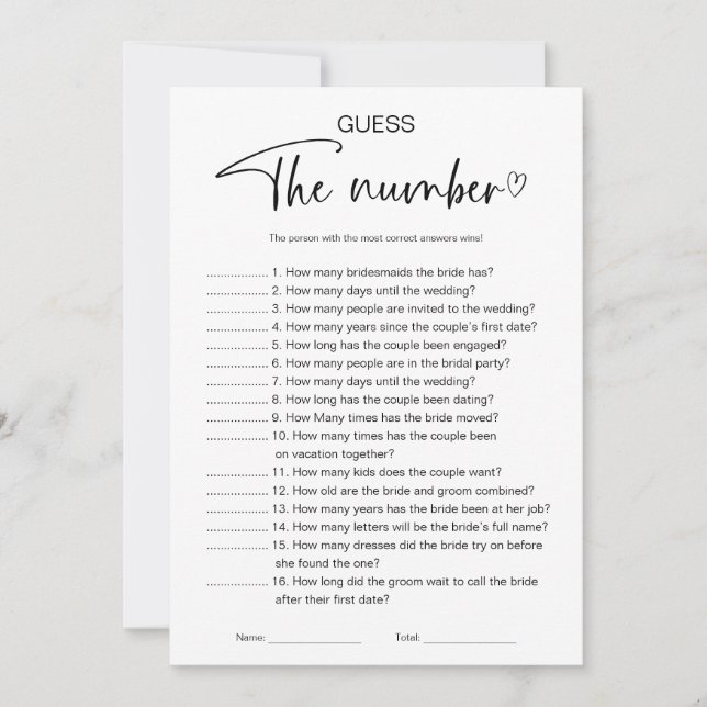 Guess The Number  Bridal Shower Game Invitation (Front)