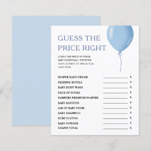 Guess The Price Blue Balloon Boy Baby Shower Game