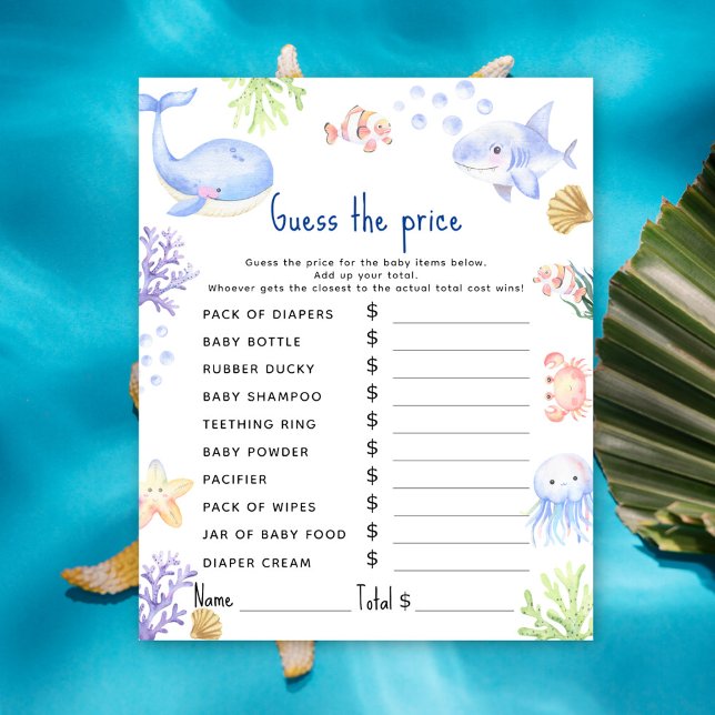 Guess the price game Ocean animals baby shower (Creator Uploaded)