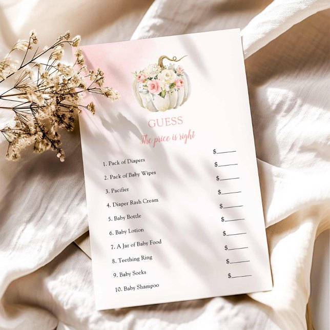 Guess the Price Girl Pumpkin Baby Shower Game (Guess the Price is Right Pink Fall Baby Shower Game)