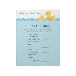 Guess The Price Rubber Duck Baby Shower Game Notepad