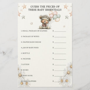 Guess the Price Whimsical Teddy Bear Baby Shower Stationery