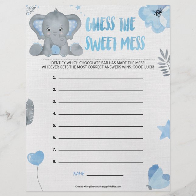 Guess The Sweet Mess [Baby Elephant [Blue]] Letterhead (Front)