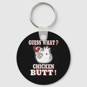 Guess What Chicken Butt Farm Animal Humour Chicken Keychain