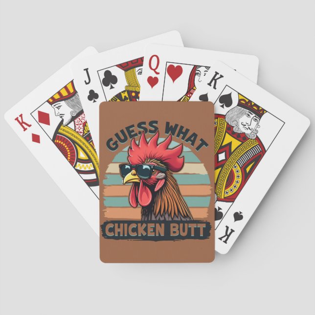 Guess What Chicken Butt Funny Retro Rooster Playing Cards (Back)