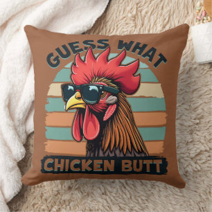 Guess What Chicken Butt Funny Retro Rooster Throw Pillow