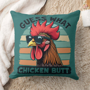 Guess What Chicken Butt Funny Retro Rooster Throw Pillow