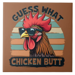 Guess What Chicken Butt Funny Retro Rooster Tile