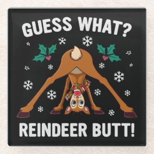 Guess What Reindeer Butt Christmas Joke Glass Coaster