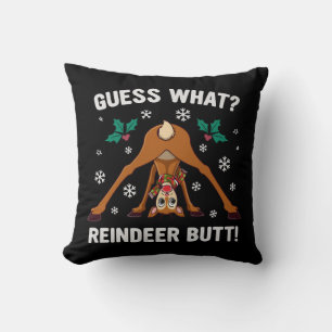 Guess What Reindeer Butt Christmas Joke Throw Pillow