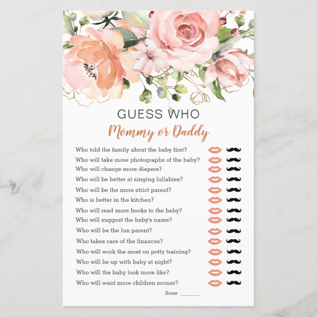 Guess Who Baby Shower Game Floral Greenery (Front)