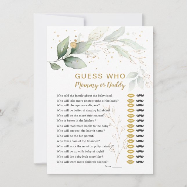 Guess Who Baby Shower Game Floral Greenery  Invita Invitation (Front)