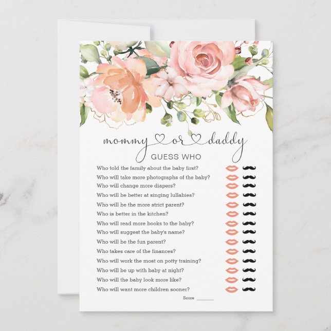 Guess Who Baby Shower Game Floral Greenery Invitat Invitation (Front)