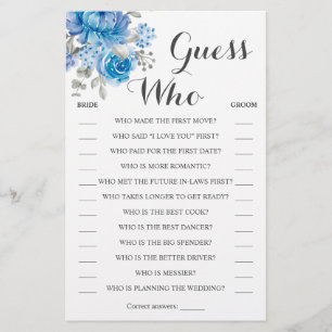 Guess Who Blue Flower Shower Game Card
