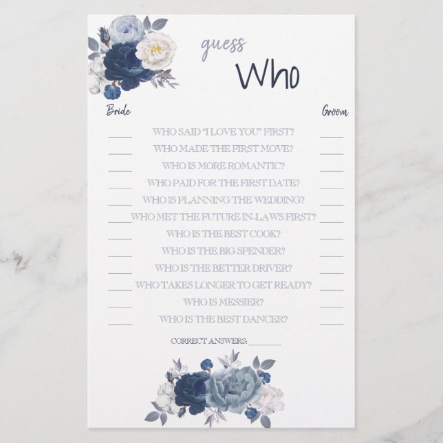 Guess Who Bridal game Card Flyer (Front)