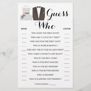 Guess Who Bride & Groom Shower Game Card