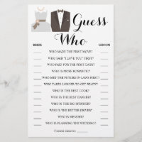 Guess Who Bride & Groom Shower Game Card