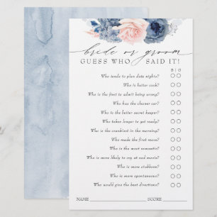 Guess Who Bride or Groom - Dusty Blue Game Card