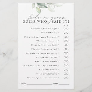Guess Who Bride or Groom - Greenery Game Card