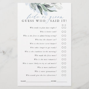 Guess Who Bride or Groom - Greenery Game Card