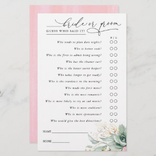 Guess Who Bride or Groom - Succulents Game Card