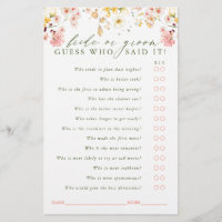 Guess Who Bride or Groom - Wildflowers Game Card