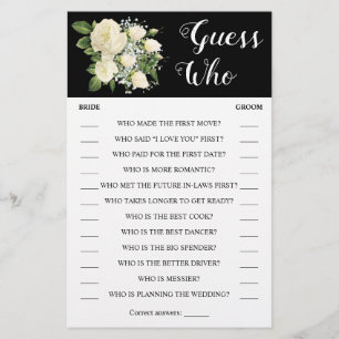 Guess Who   Couples & Bridal Shower Game Card