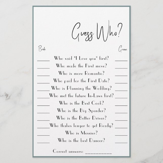 Guess Who? Game Card Flyer (Front)