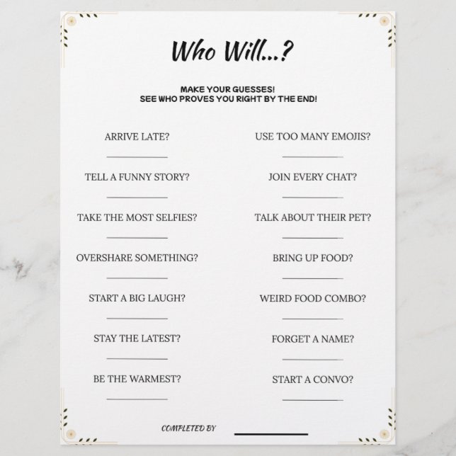 Guess Who Game – Funny & Cute Printable Party Acti Letterhead (Front)