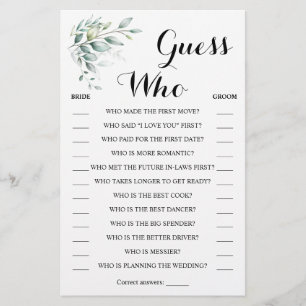 Guess Who Greenery Eucalyptus Shower Game Card