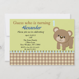 Guess Who Is Turning 1 Bear Invitation