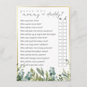 Guess Who Mom or Dad Baby Animals Baby Shower Game Enclosure Card