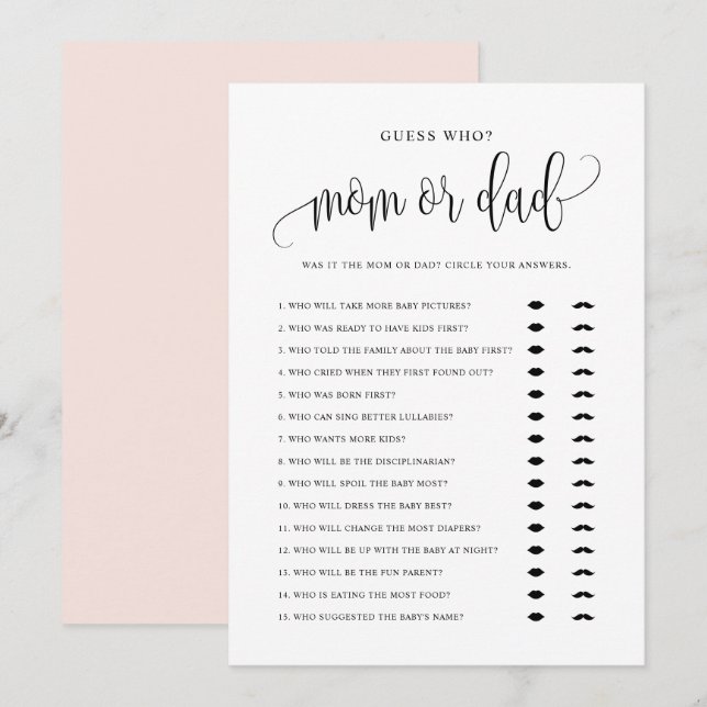 Guess Who Mom or Dad Black Script Baby Shower Card (Front/Back)