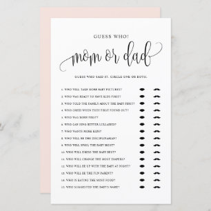 Guess Who Mom or Dad Black Script Baby Shower Game